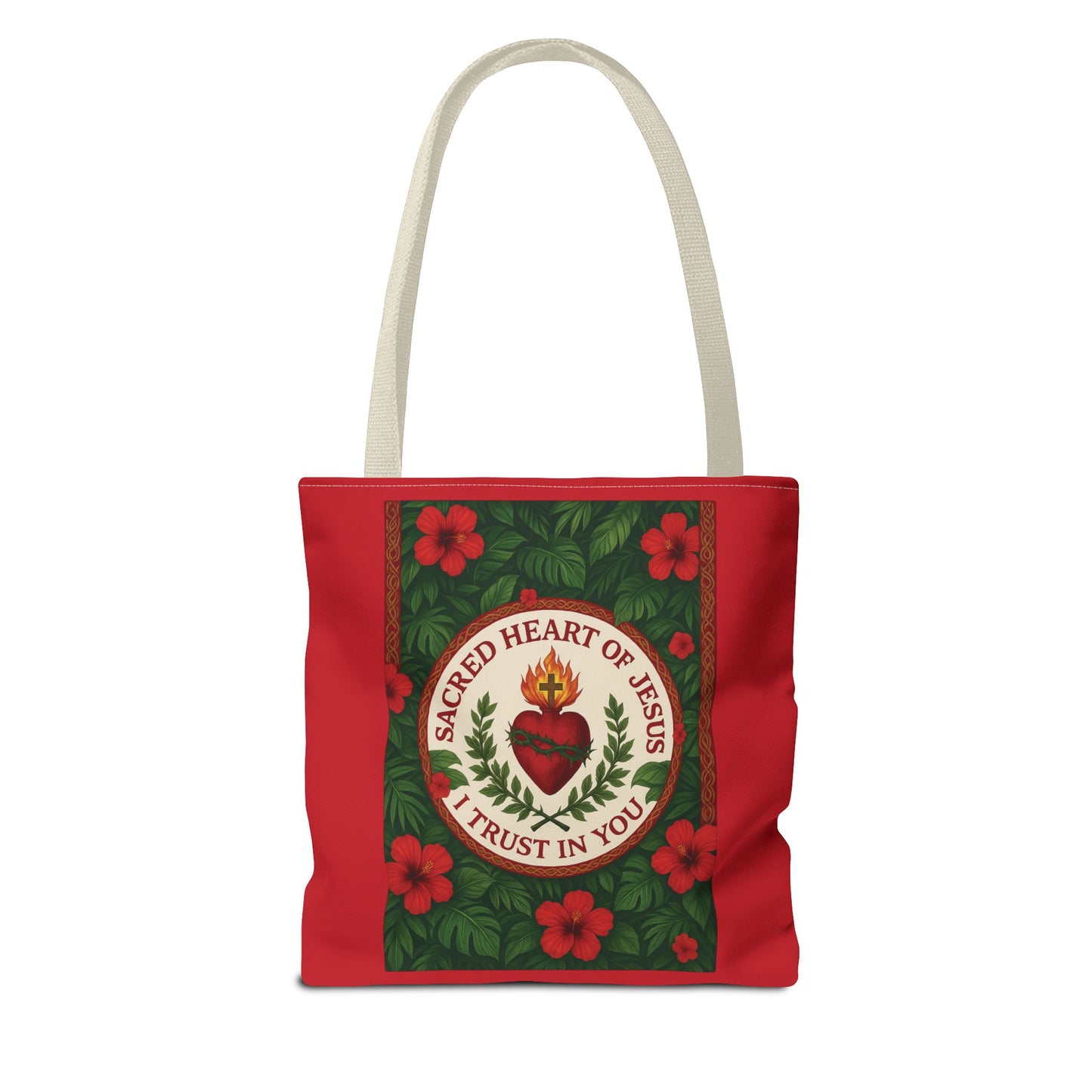 Religious Tote Bag - 3 Sizes / Sacred Heart of Jesus Prayer, Red