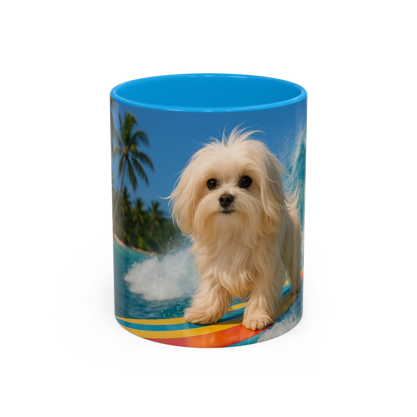 Vibrant Beach Coffee Mug - 11oz & 15oz / Puppy Ariel the Dog Surfer