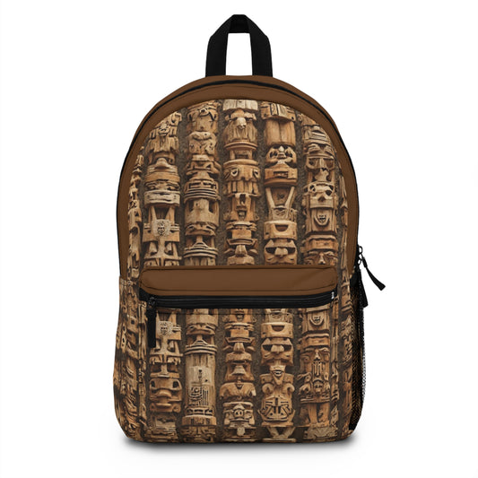 Tropical Backpack  / Ancient Tiki Totems, Brown