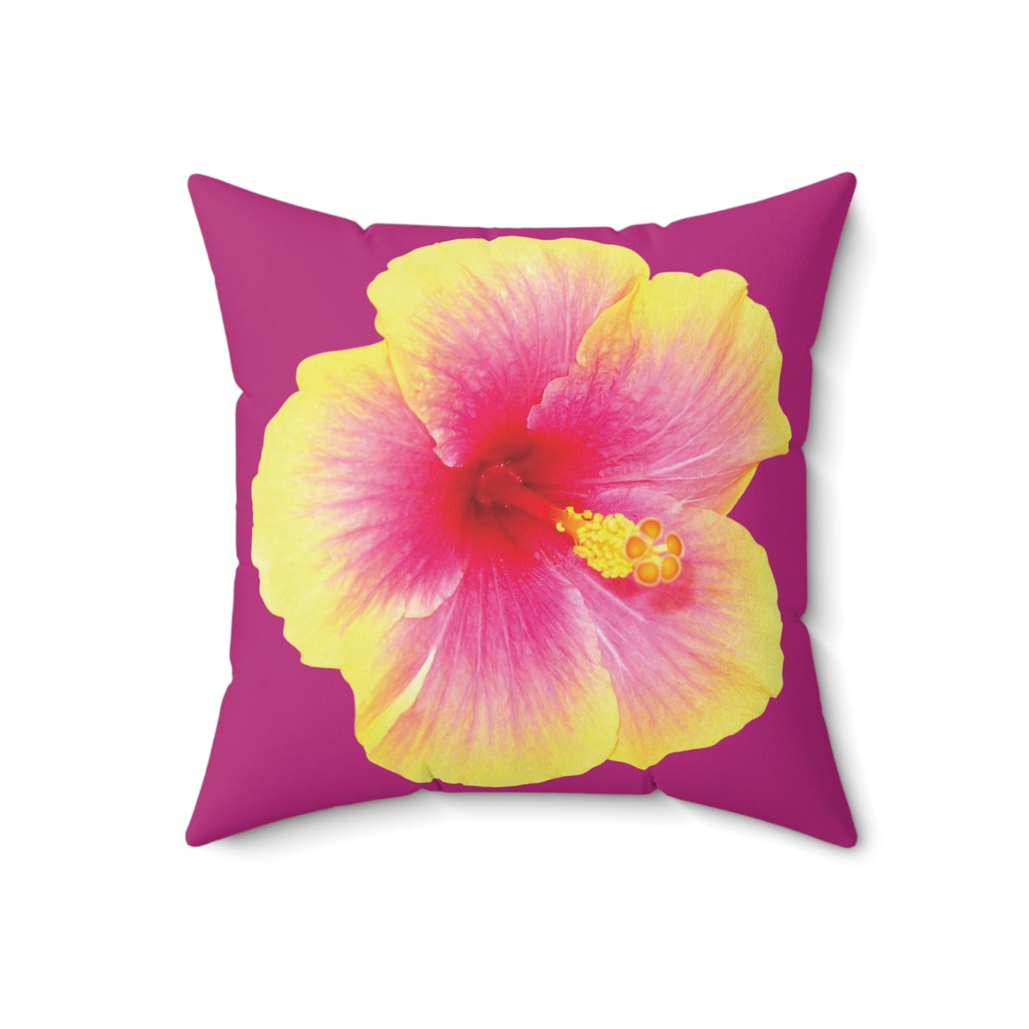 Decorative Pillow - Accent Cushion, 4 Sizes / Photo Yellow Hibiscus, Pink