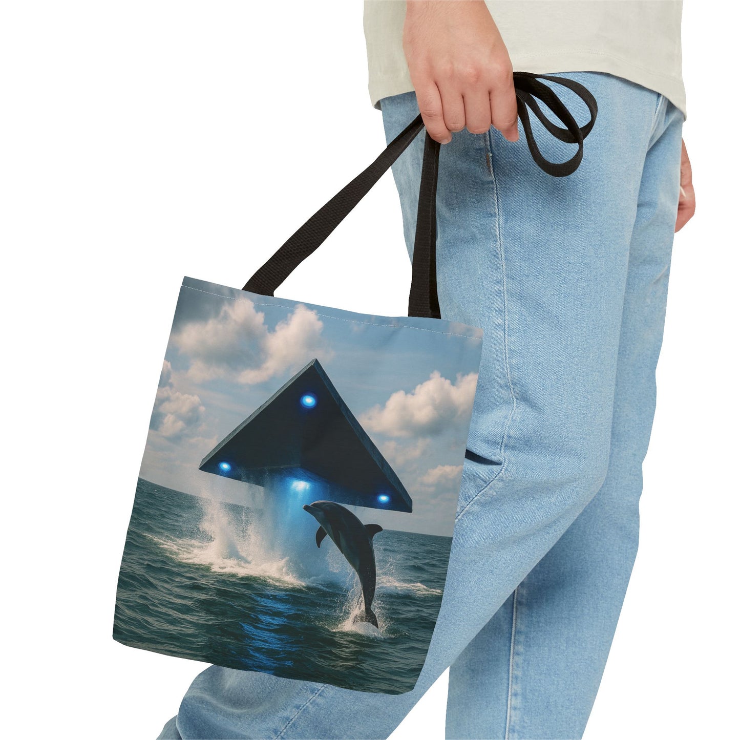 UFO and Dolphin in Ocean Tote Bag - 3 Sizes