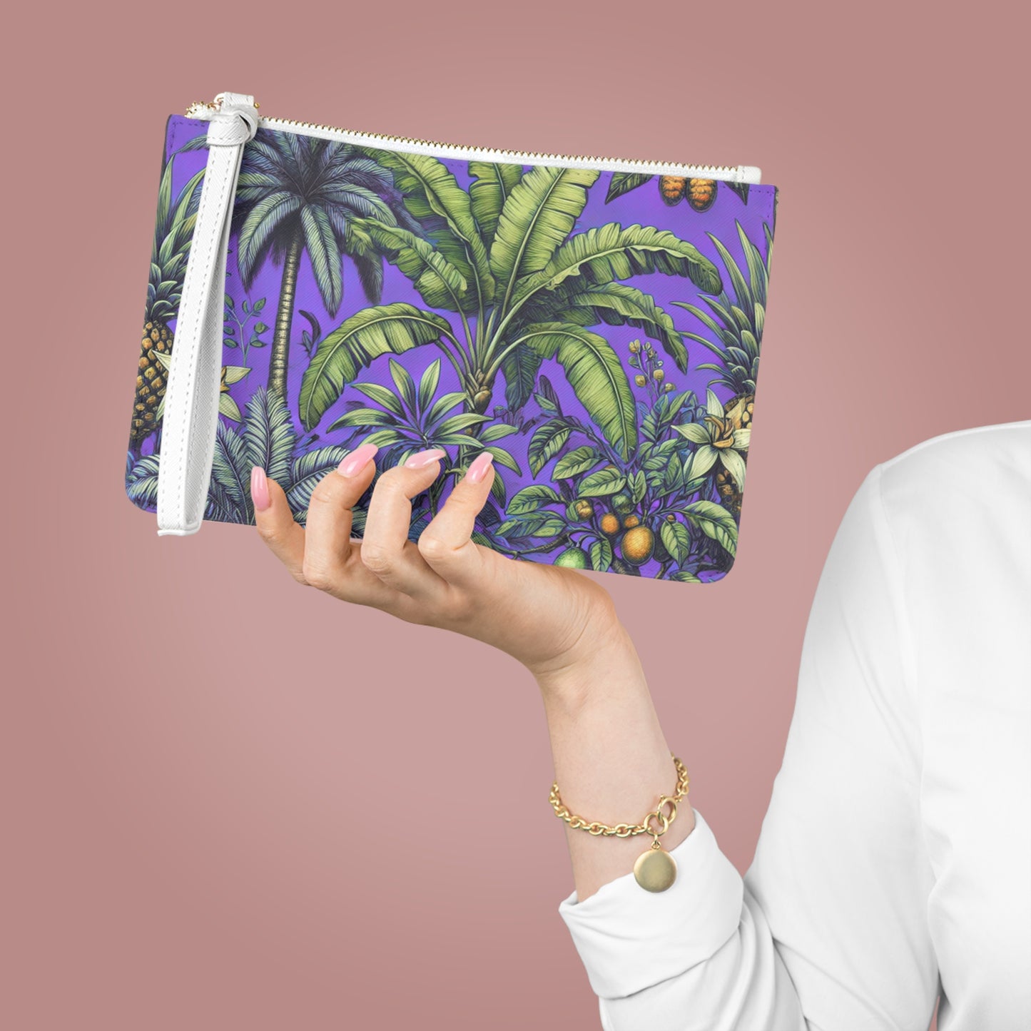 Tropical Faux Leather Clutch Bag - Perfect for Beach Adventures & Summer Vacations / Tropical Fruit, Purple