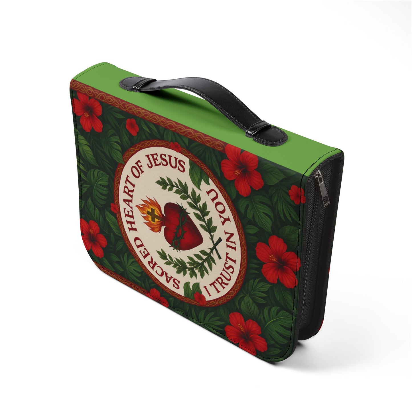 Tropical Bible Cover, Sacred Heart of Jesus Green / Floral Bible Protector, Church Accessories