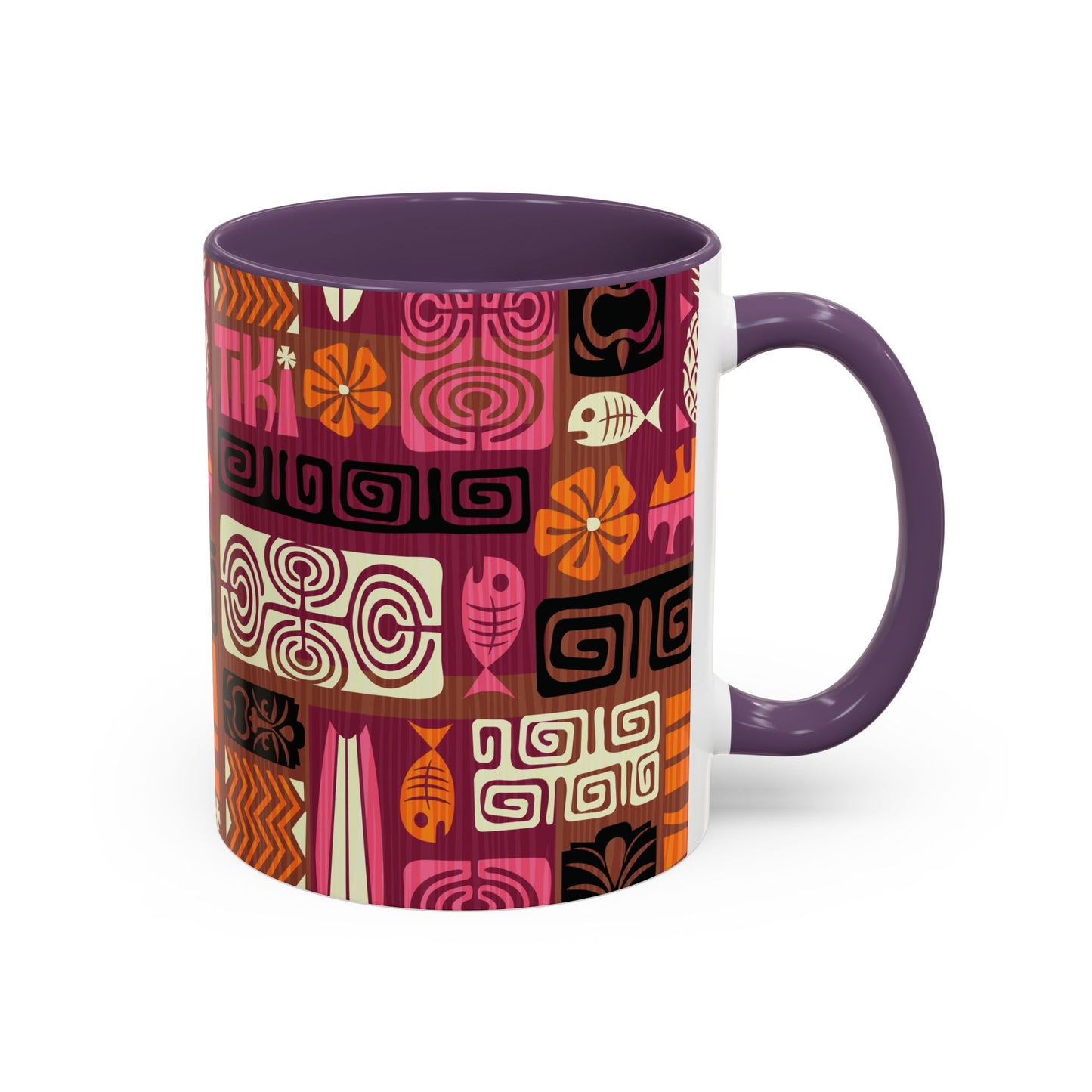 Accent Coffee Mug (11, 15oz), 8 Colors - Tiki Poster Pink/Orange