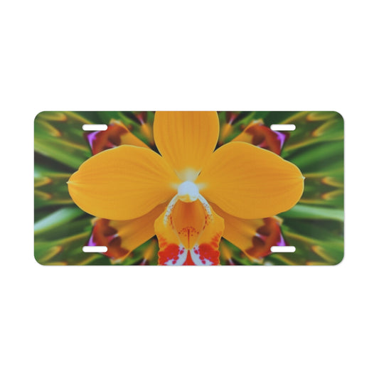 Orange Orchid Kaleidoscope Vanity Plate - Colorful Floral Design for Cars, Trucks, and Decor