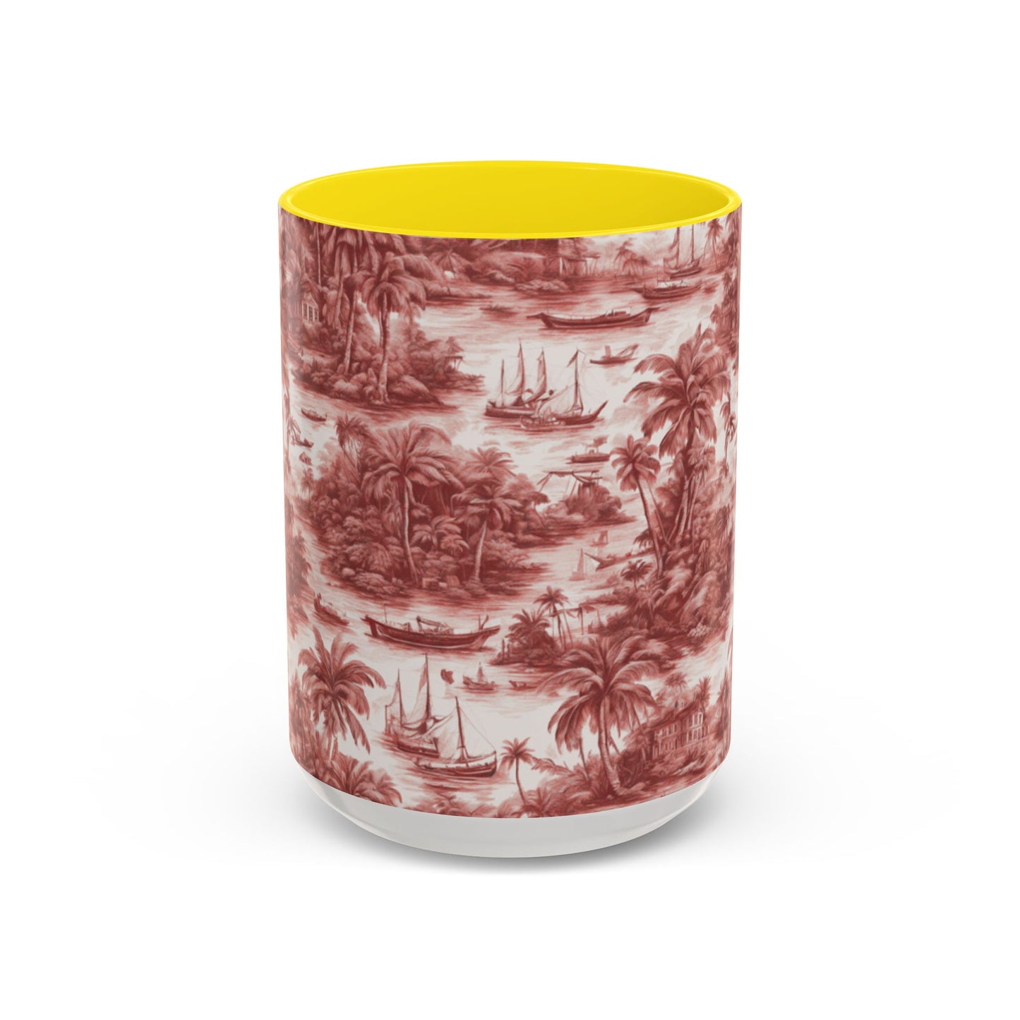 Accent Coffee Mug (11, 15oz), 8 Colors - Tropical Toile #1, russet