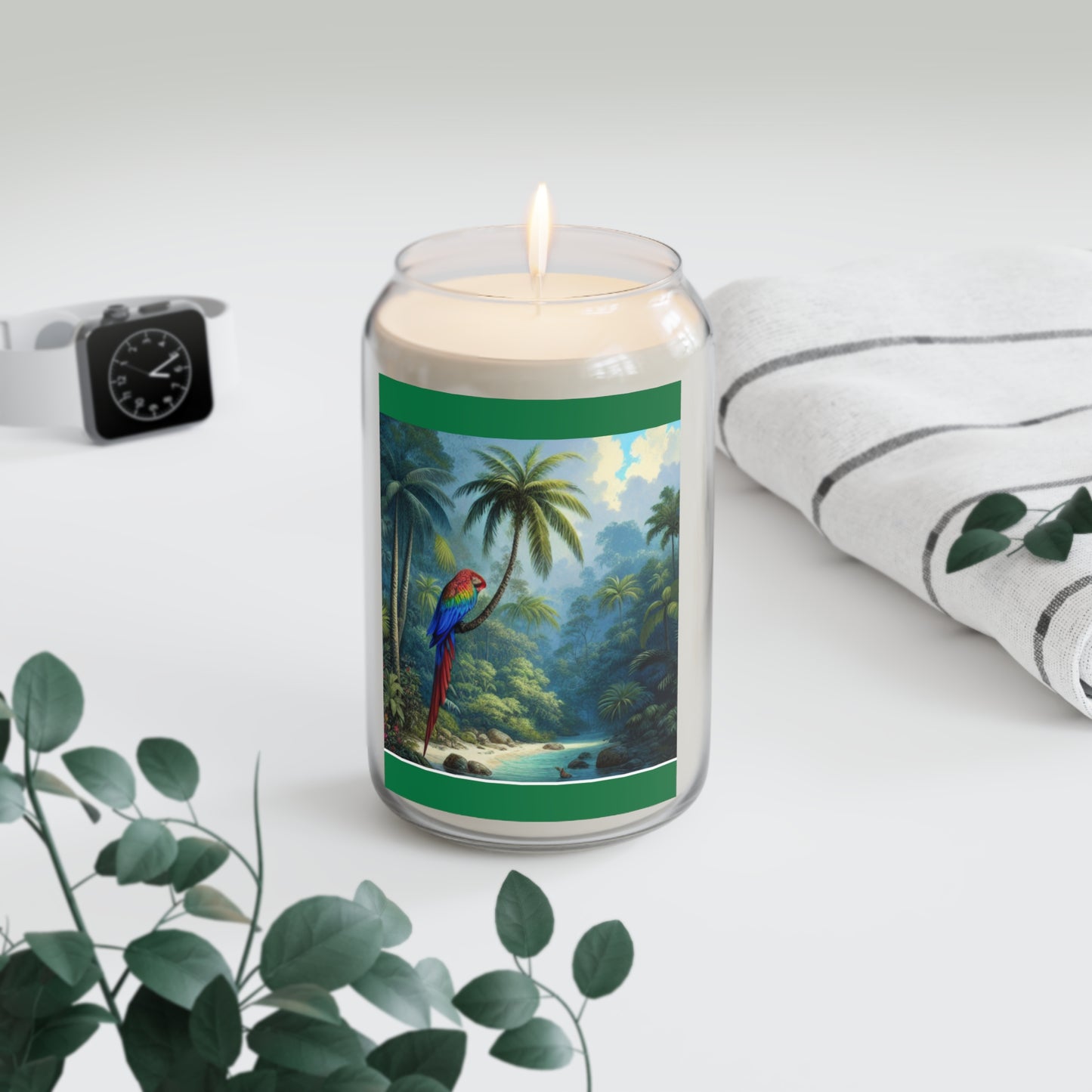 Scented Candle, 13.75oz - Sleeping Beauty Parrot, Dark Green