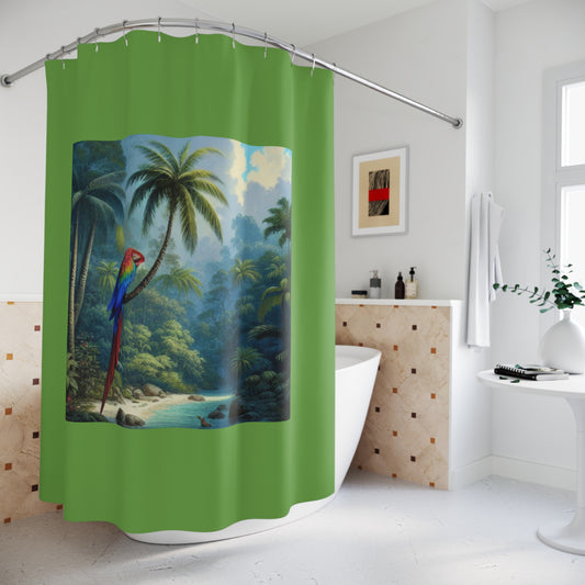 Tropical Shower Curtain - Rainforest Bathroom Decor / Sleeping Beauty Parrot, Green