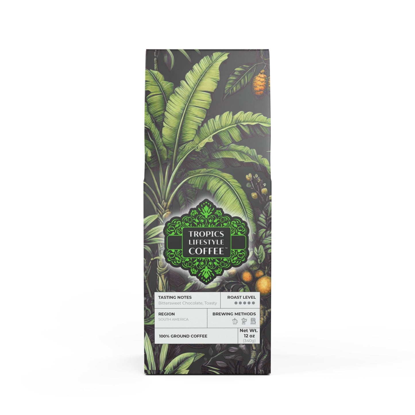 Black Coral Blend™ (Dark French Roast) Specialty Grade Craft Coffee / Palms and More Tropical Fruit, Black