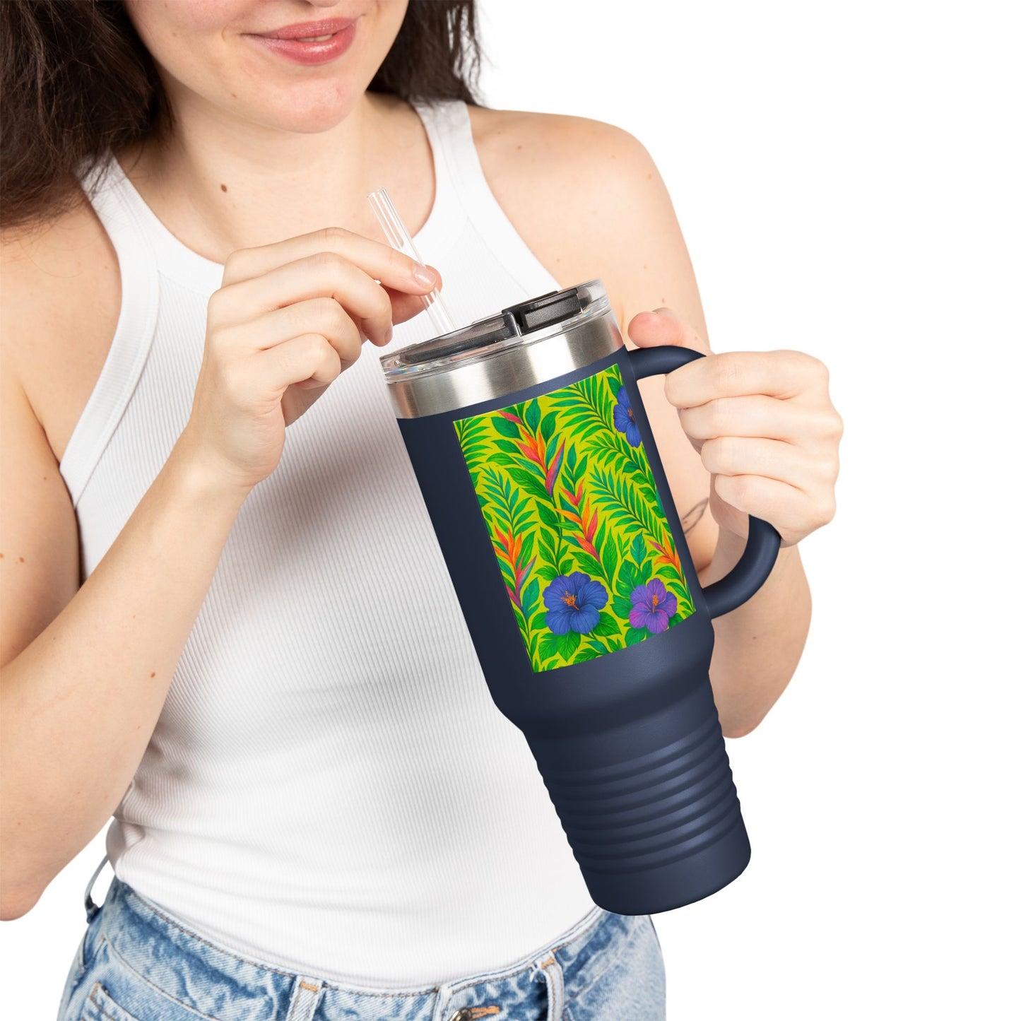 Midnight Flower Lime Insulated Travel Mug - 40oz - Perfect for Outdoor Adventures