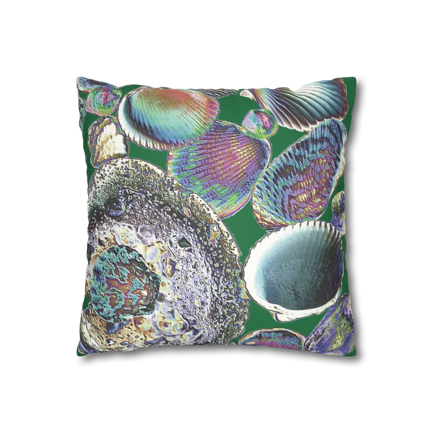 Faux Suede Square Pillowcase - Heatwave Seashell Collection, Dark Green