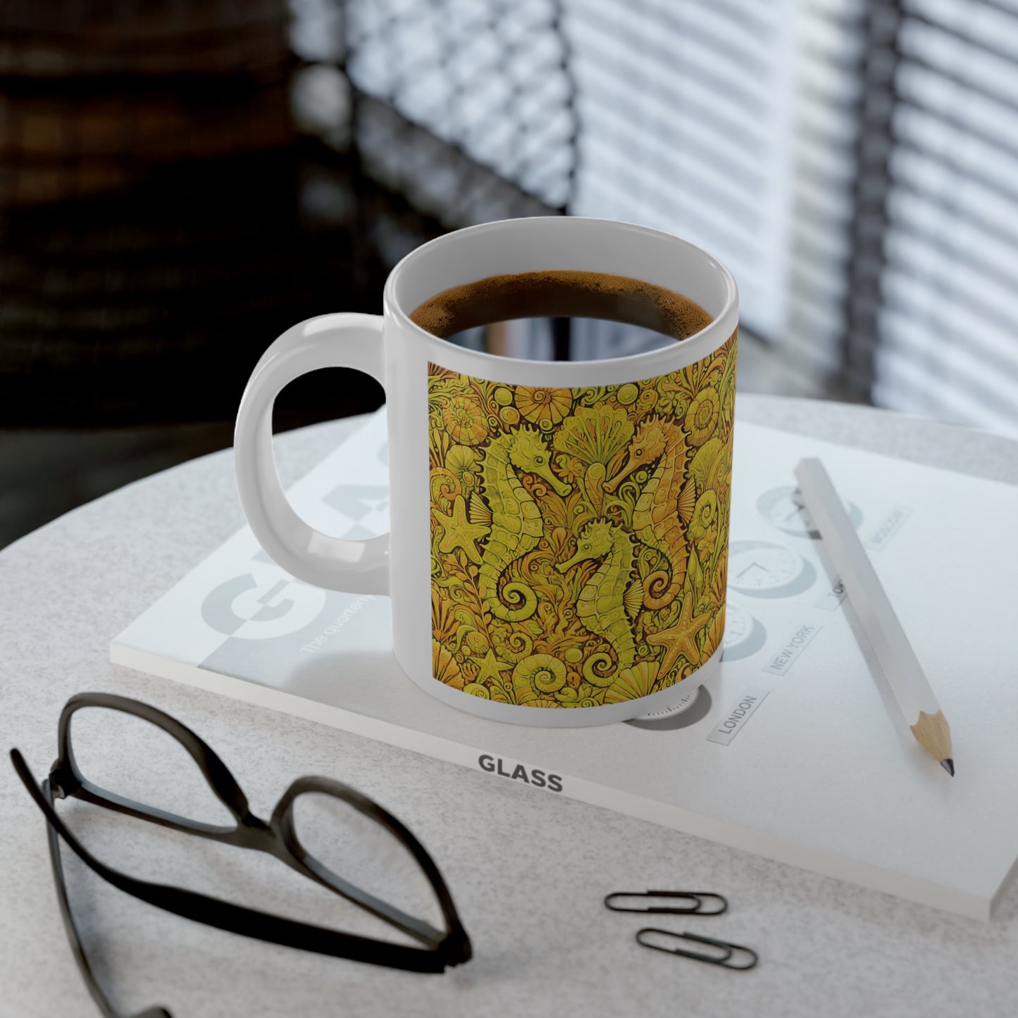 Jumbo Mug, 20 oz | Seahorse Trio, Yellow