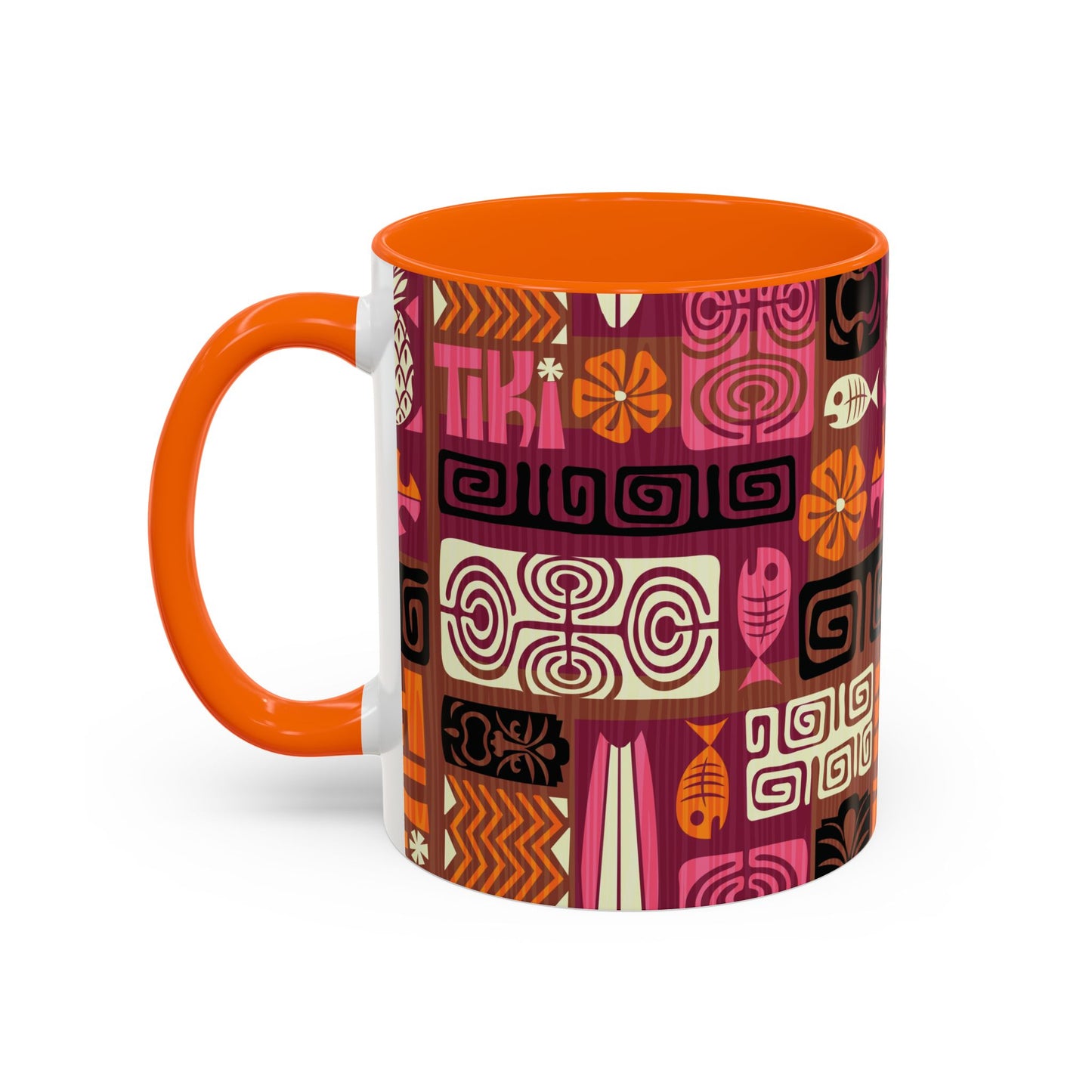 Accent Coffee Mug (11, 15oz), 8 Colors - Tiki Poster Pink/Orange