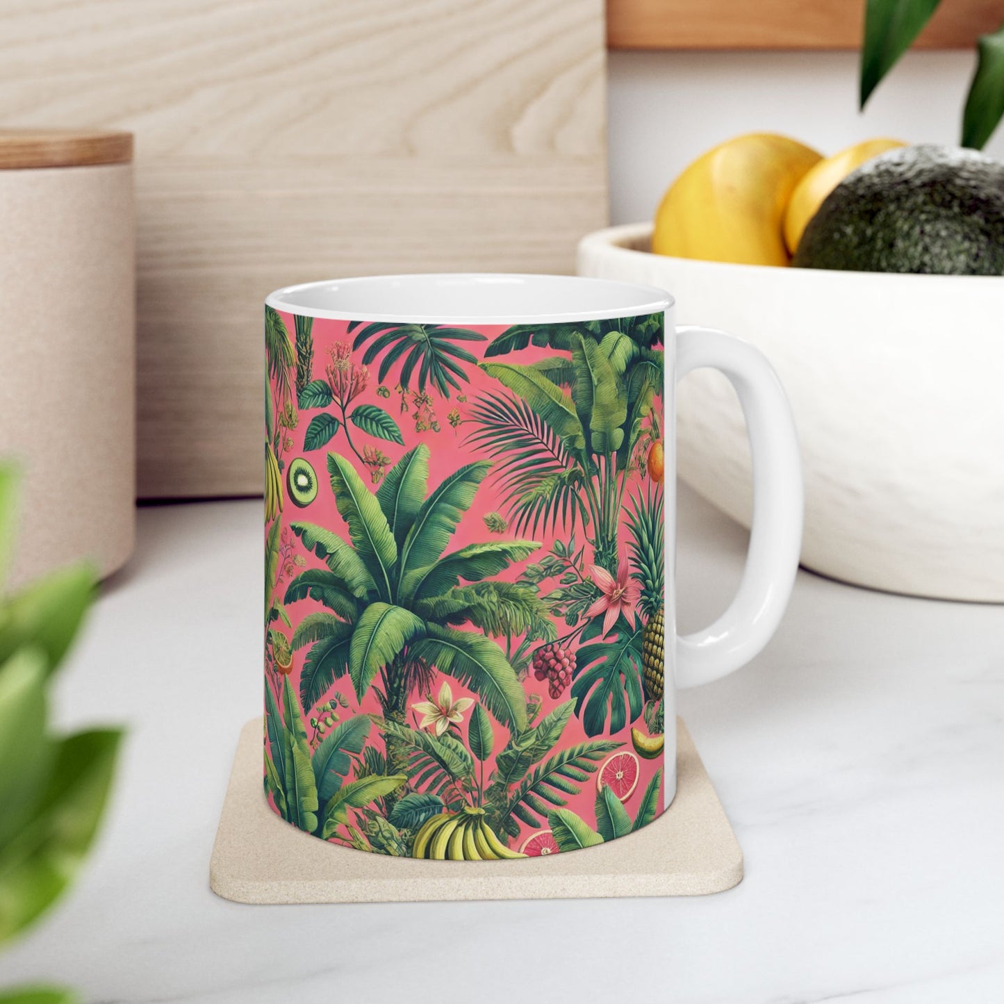 Ceramic White Mug - 11oz & 15oz, More Tropical Fruit, Coral