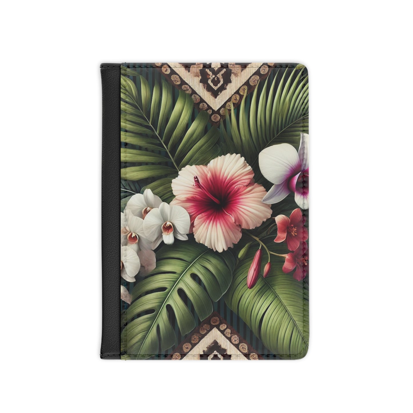 Tropical Passport Cover, Faux Leather - RFID blocking for travel security / Tiki Orchids
