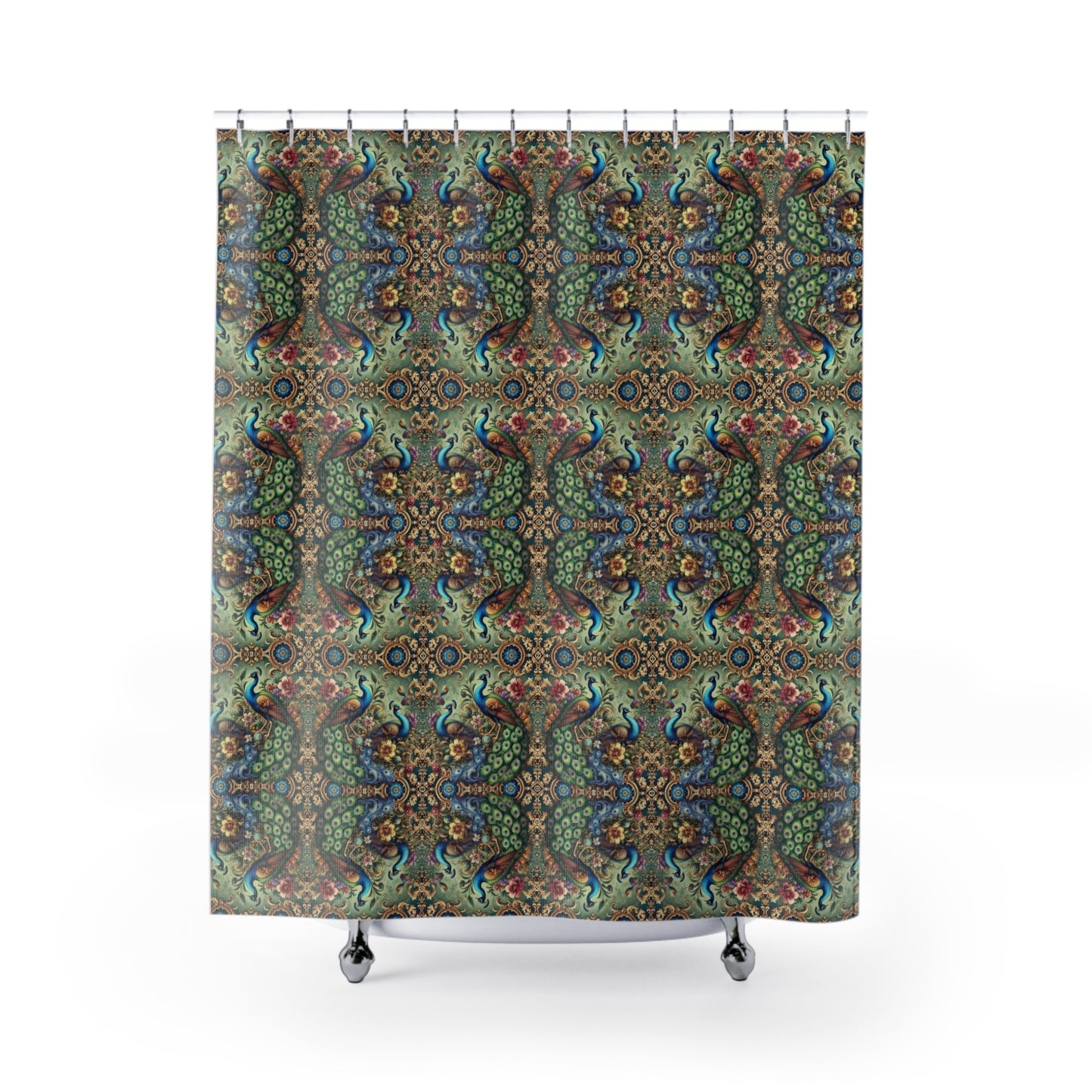 \Tropical Shower Curtain - Rainforest Bathroom Decor / Kaleido Peacock Royals