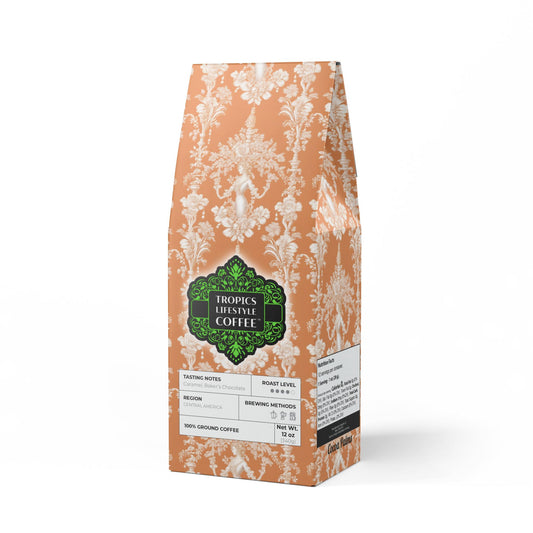 Cocoa Palms Blend™ (Medium-Dark Roast) Specialty Grade Craft Coffee / Pearl Lady Toile, Melon
