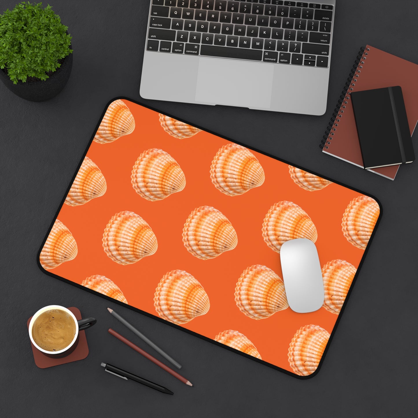 Tropical Desk Mat, 3 Sizes - Seashell Design, Perfect for Home Office / Orange Scallop, Orange