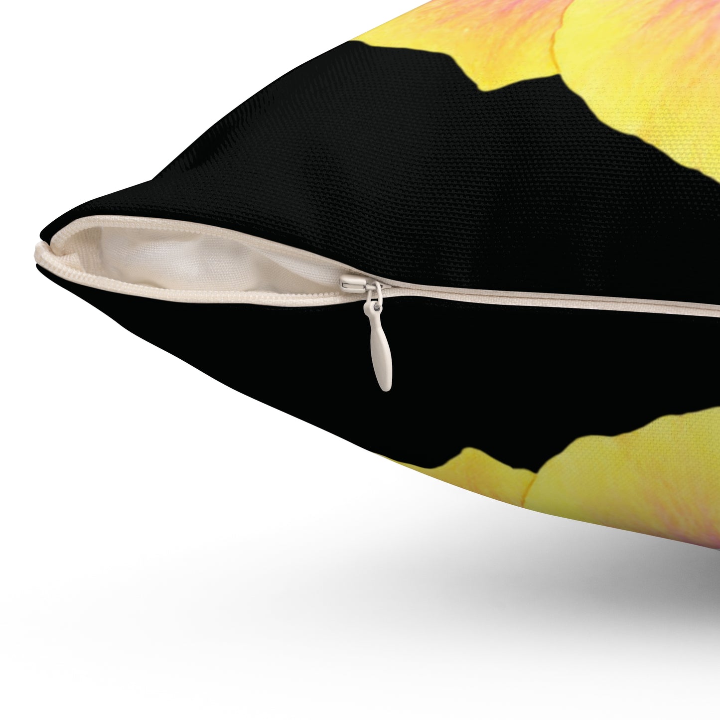 Decorative Pillow - Accent Cushion, 4 Sizes / Photo Yellow Hibiscus, Black