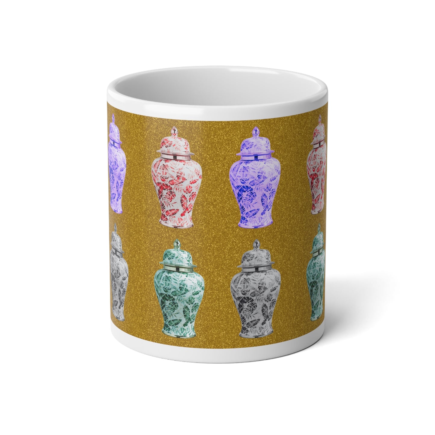 Jumbo Mug, 20oz, Pop Art Ginger Jars, Gold | Tropical Coffee Cup
