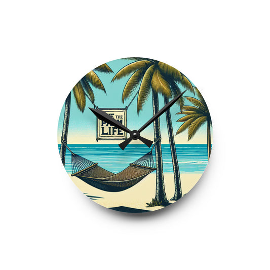 Acrylic Wall Clock, Hammock on the Beach, 4 Variants