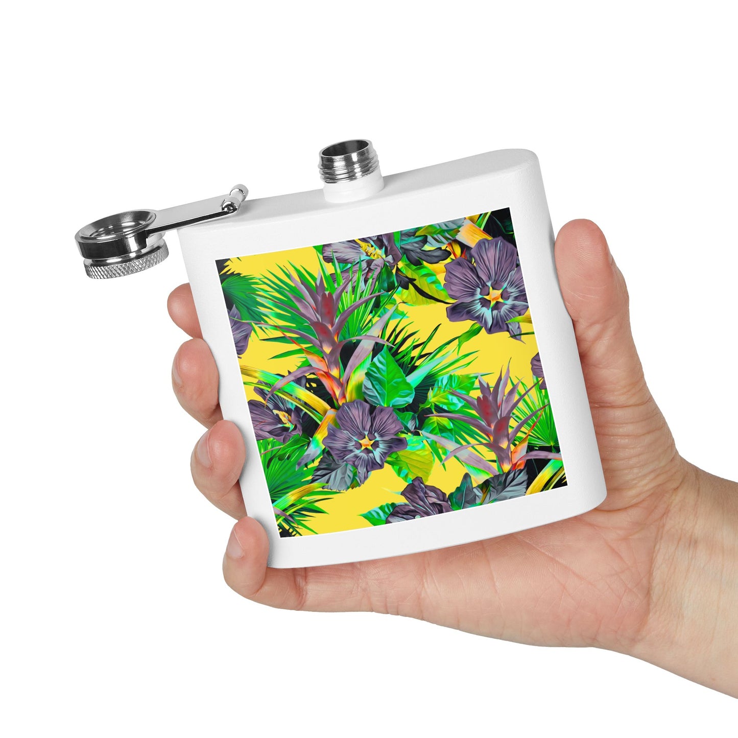 Tropical Stainless Steel 6 oz. Flask, Many Colors  – Plant Palooza Yellow