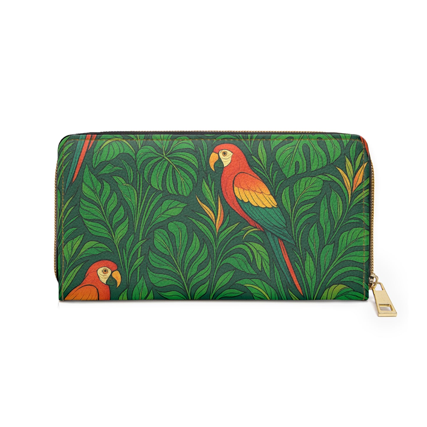 Tropical Zipper Wallet, Faux Leather / Vibrant Clutch / Parrot Family