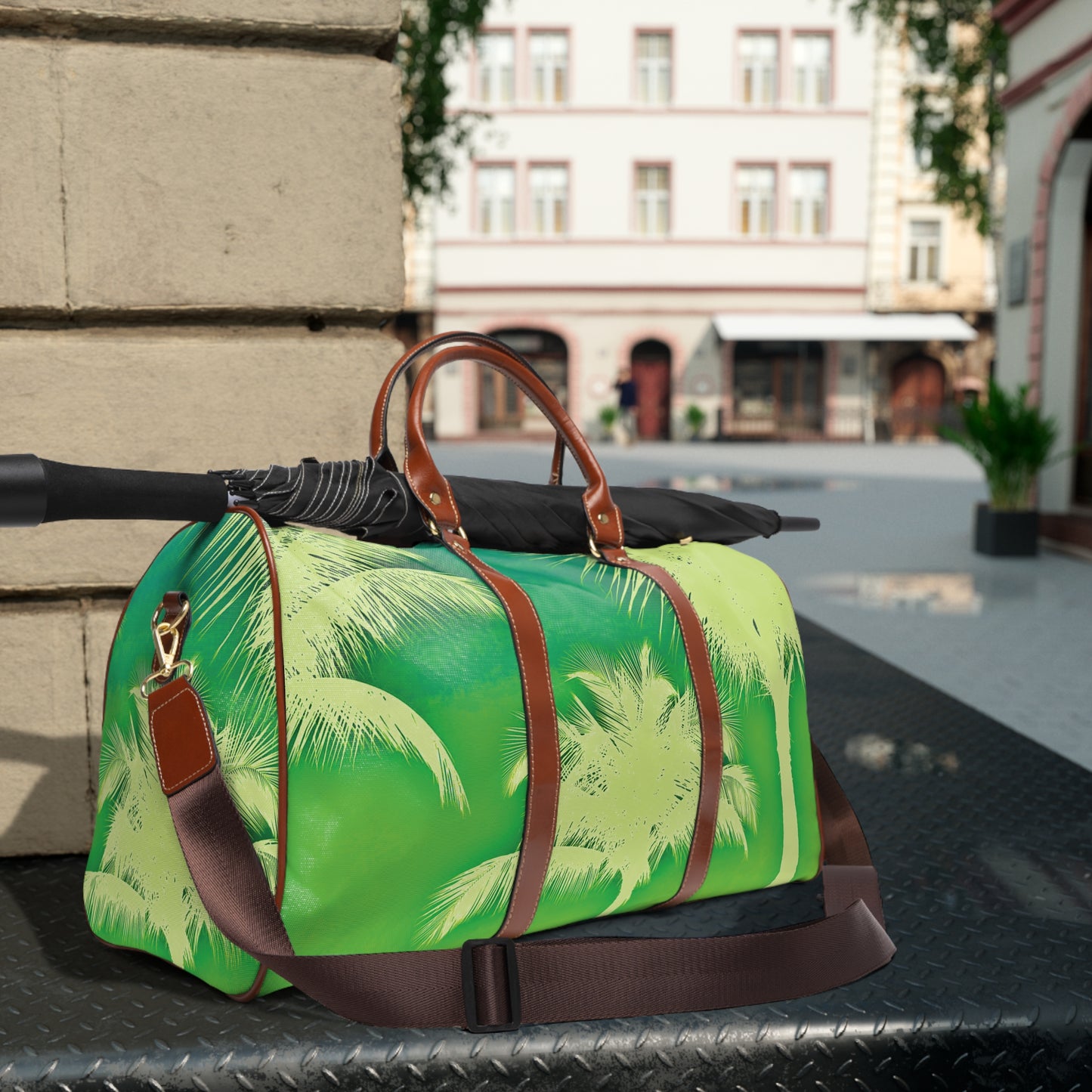 Tropical Waterproof Travel Bag - Perfect for Beach Getaways / Palm Glow, Green