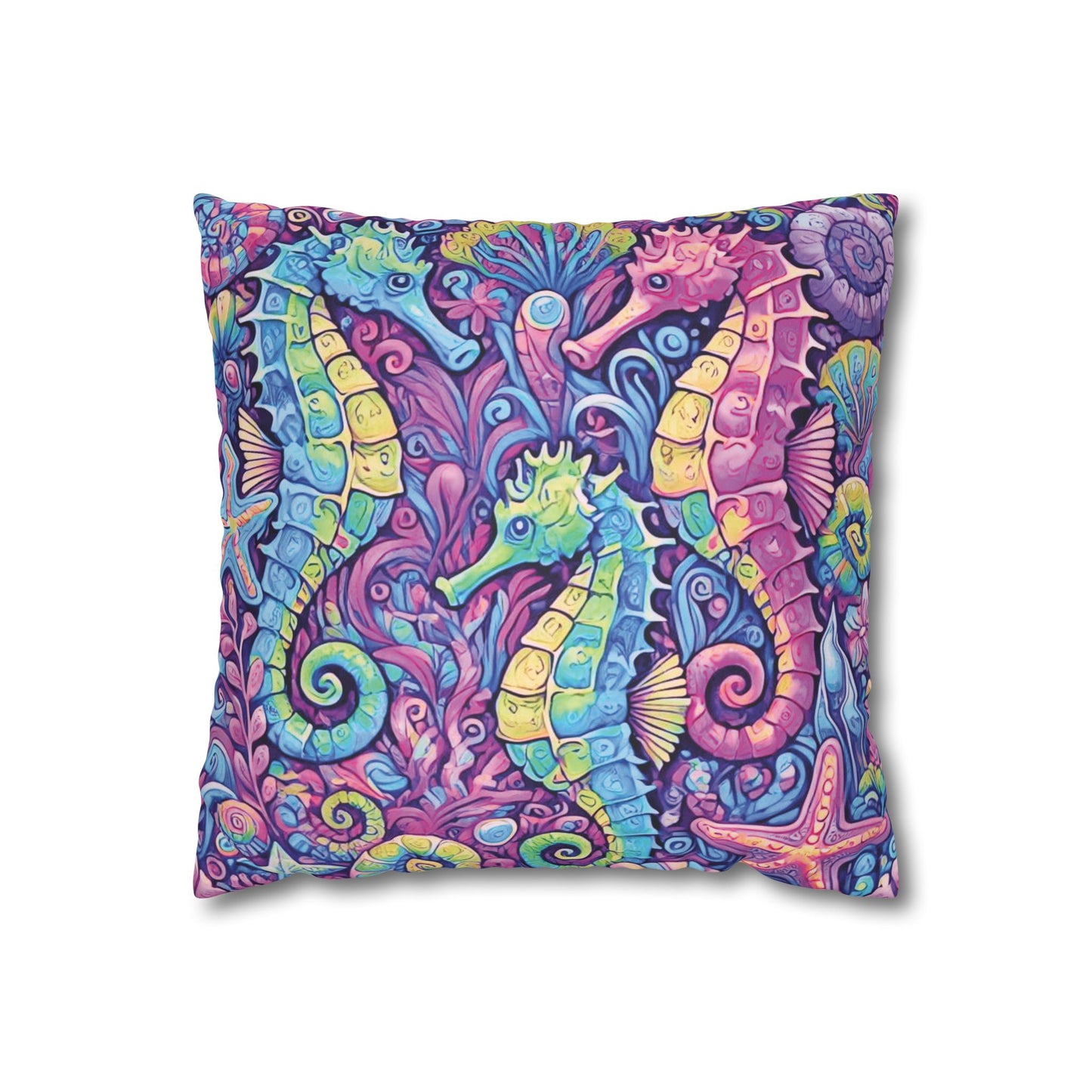 Faux Suede Square Pillowcase - Seahorse Trio/Fantasy Pop