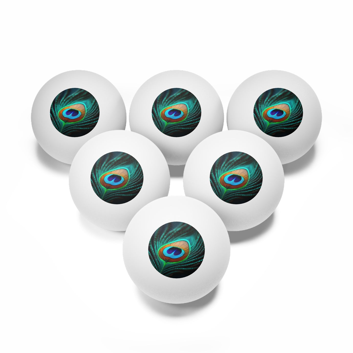 Tropical Paradise Ping Pong Balls - 6 Pack with Peacock Feather Eye Design