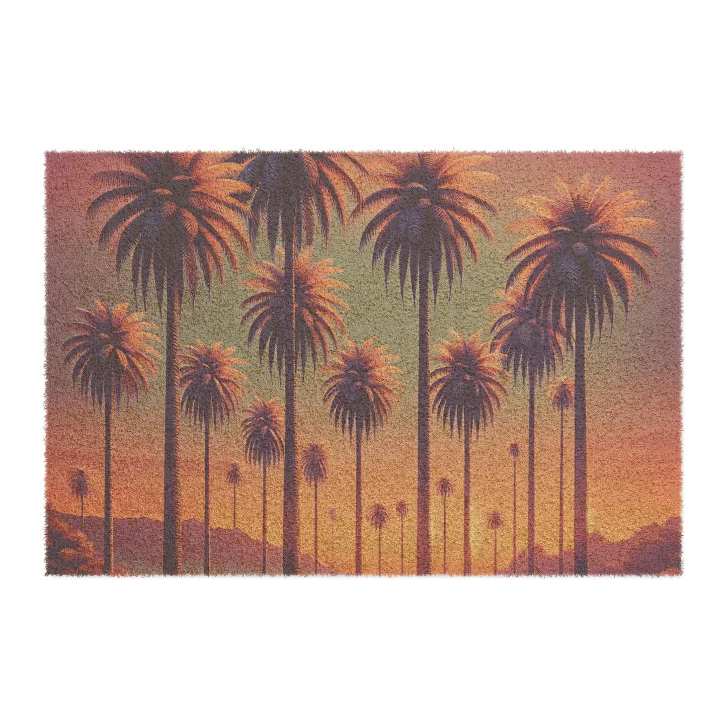 Tropical Palm Tree Doormat - Vibrant Coconut Fiber Entrance Mat / Sunset Palms