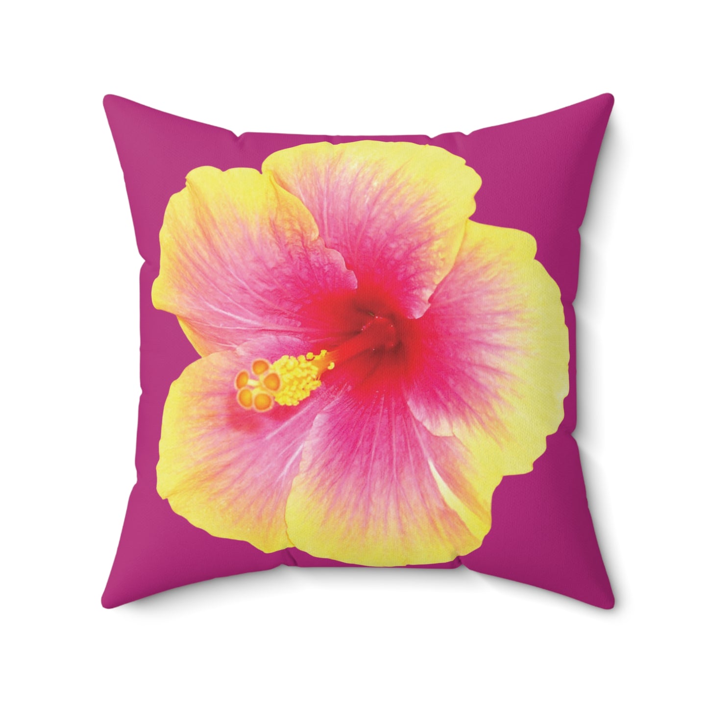 Decorative Pillow - Accent Cushion, 4 Sizes / Photo Yellow Hibiscus, Pink