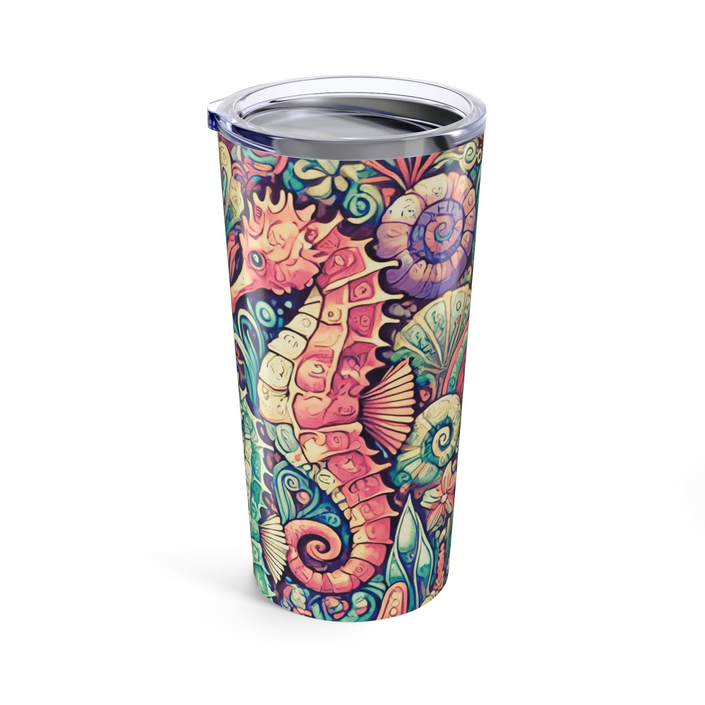 20oz Tropical Glossy Tumbler, Stainless Steel / Seahorse Trio, Retro