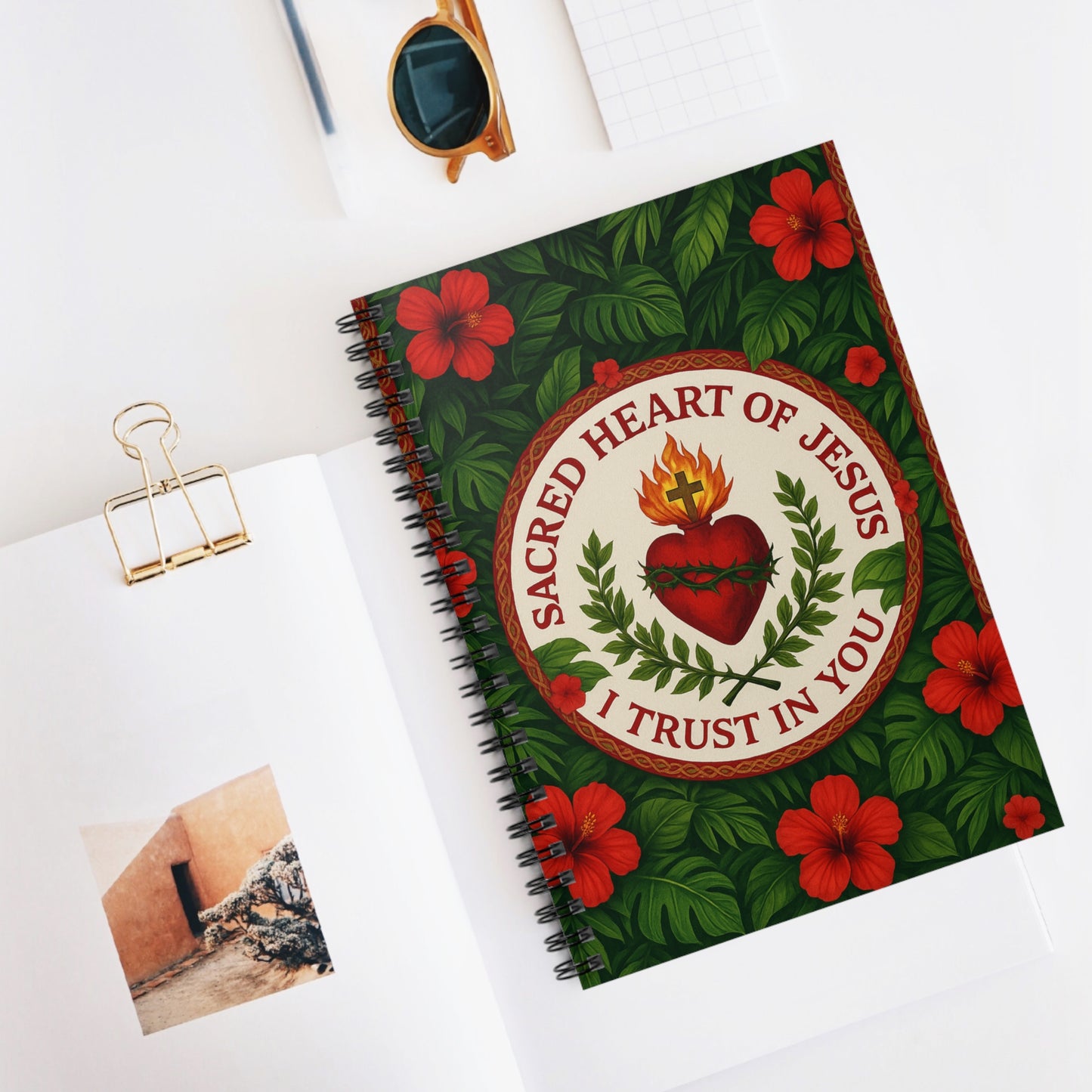 Religious Tropical Vibes Spiral Notebook - Ruled Line for Creative Souls / Sacred Heart of Jesus