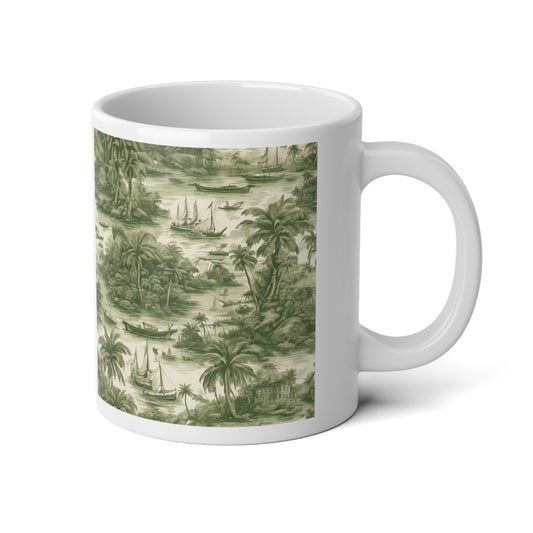 Jumbo Mug, 20oz, Tropical Toile, Evergreen | Tropical Coffee Cup, Gift for Coastal Lovers