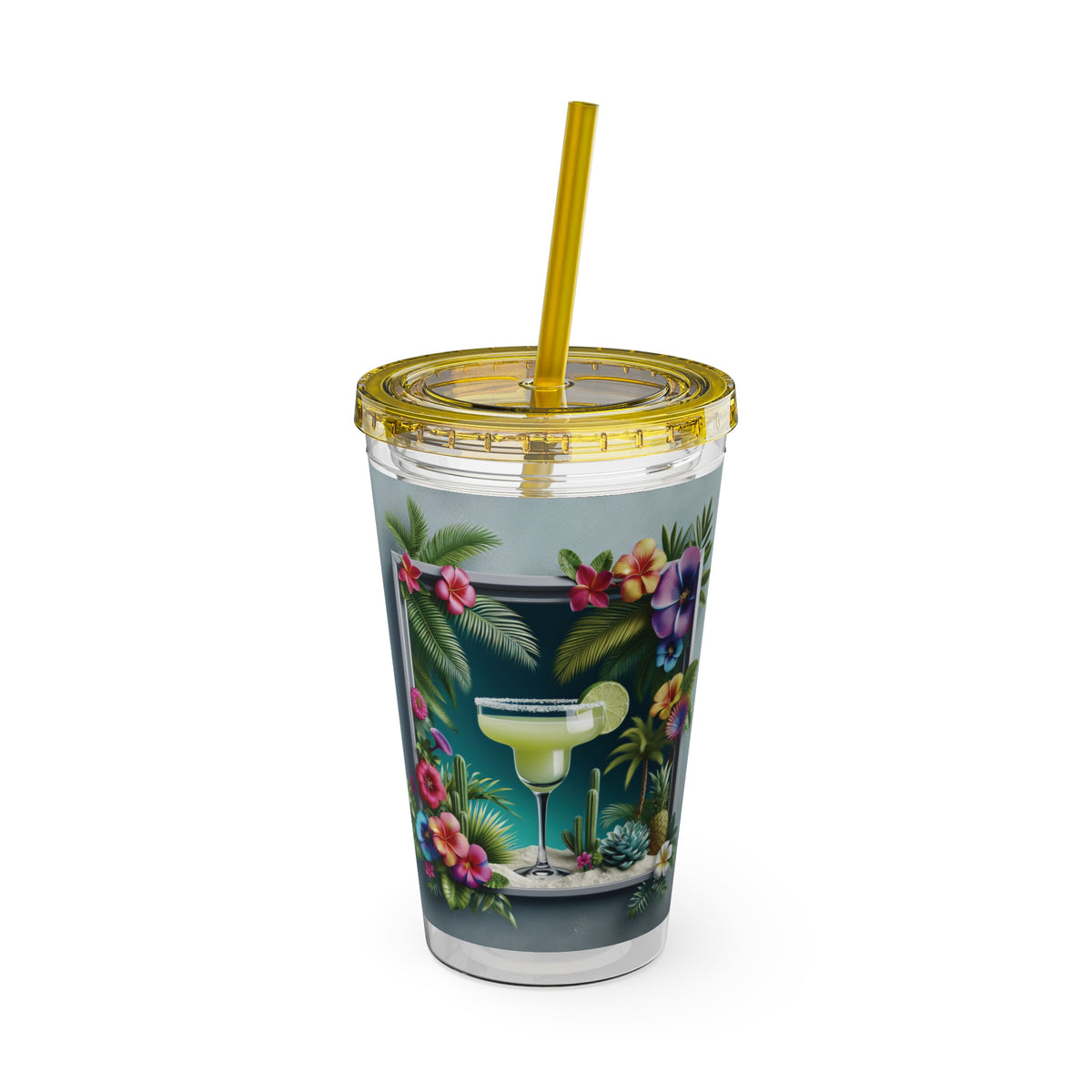 Tropical Tumbler with Straw | 16oz Colorful Travel Cup / Tropical Margarita