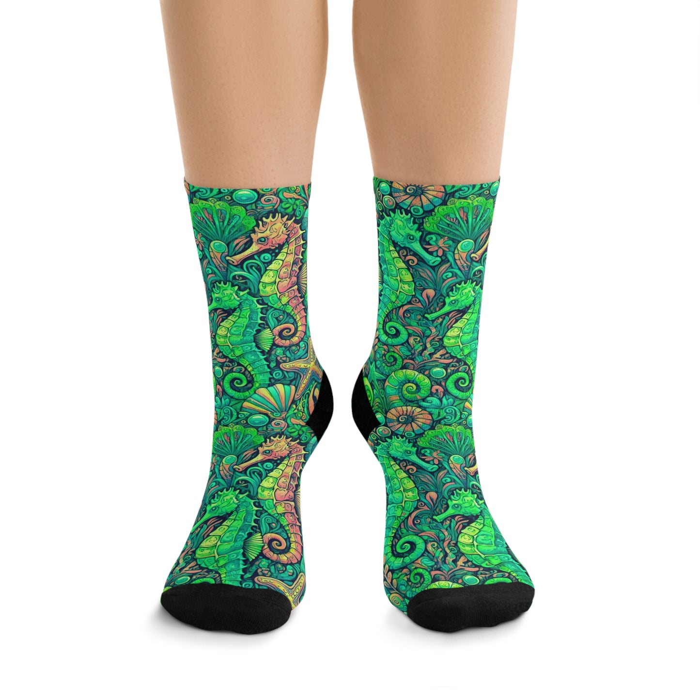 Recycled Poly Socks, Seahorses/Hot Lime