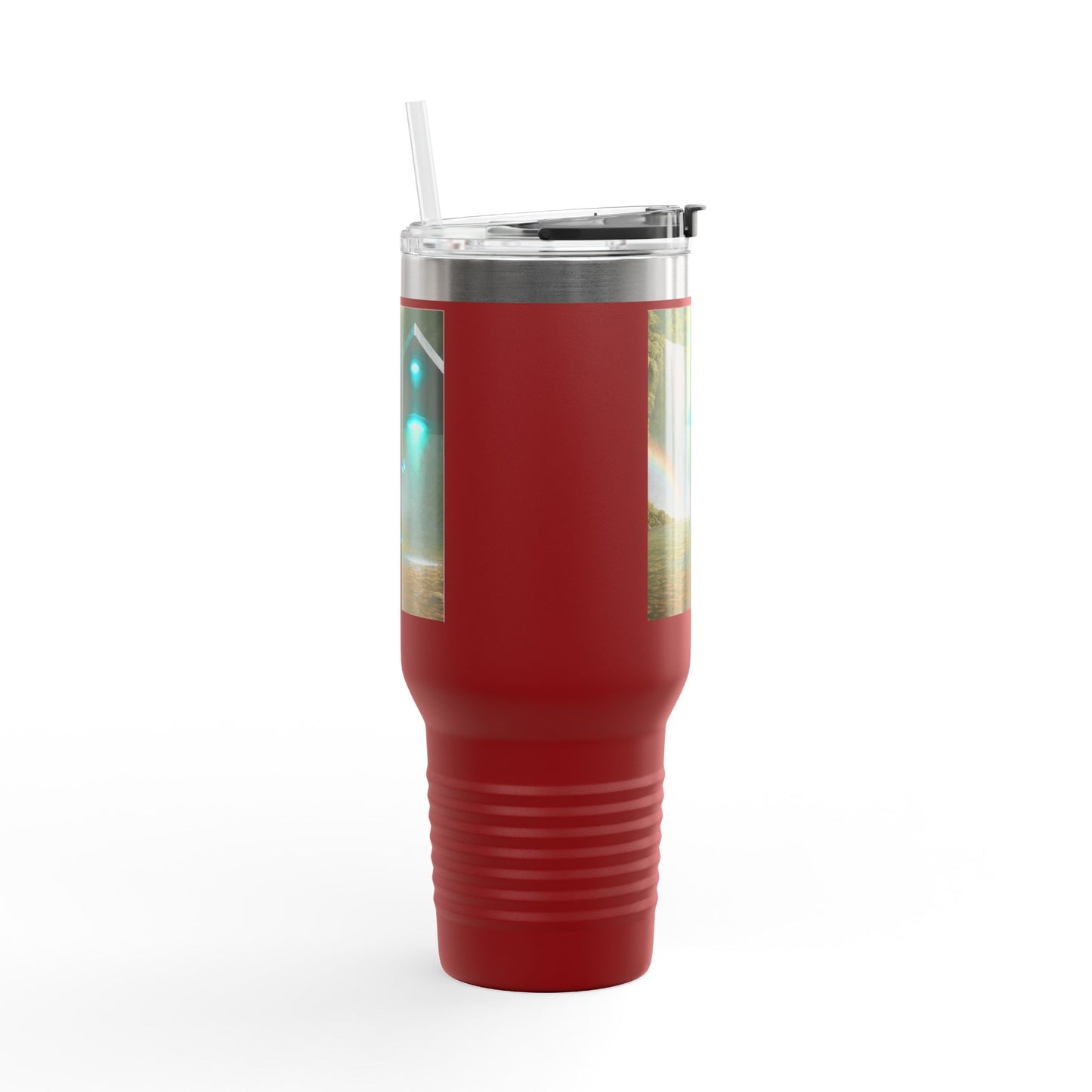 Insulated Travel Mug, 40oz / UFO and Waterfall in Rainforest