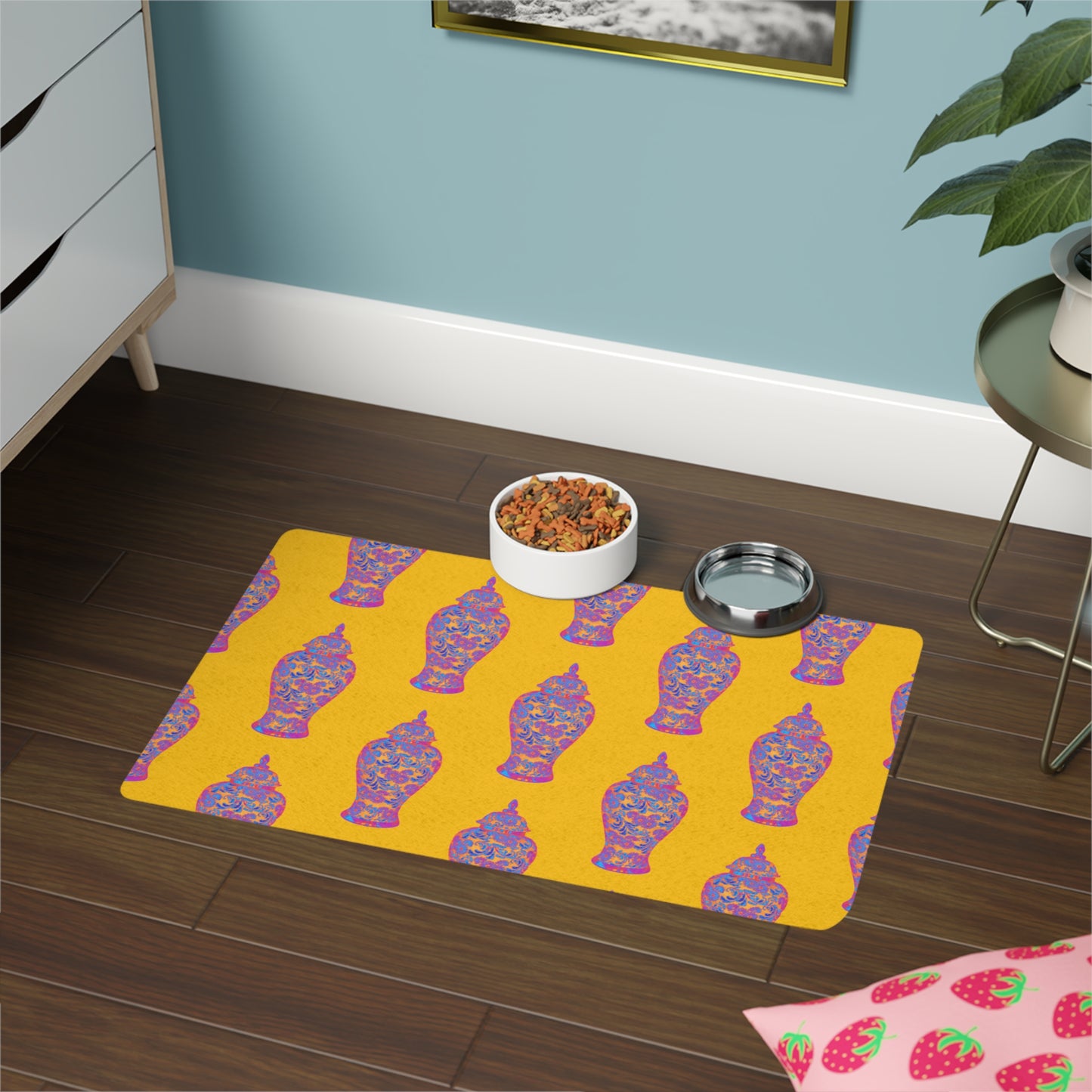 Pet Food Mat (12x18), Heatwave Ginger Jar repeat yellow