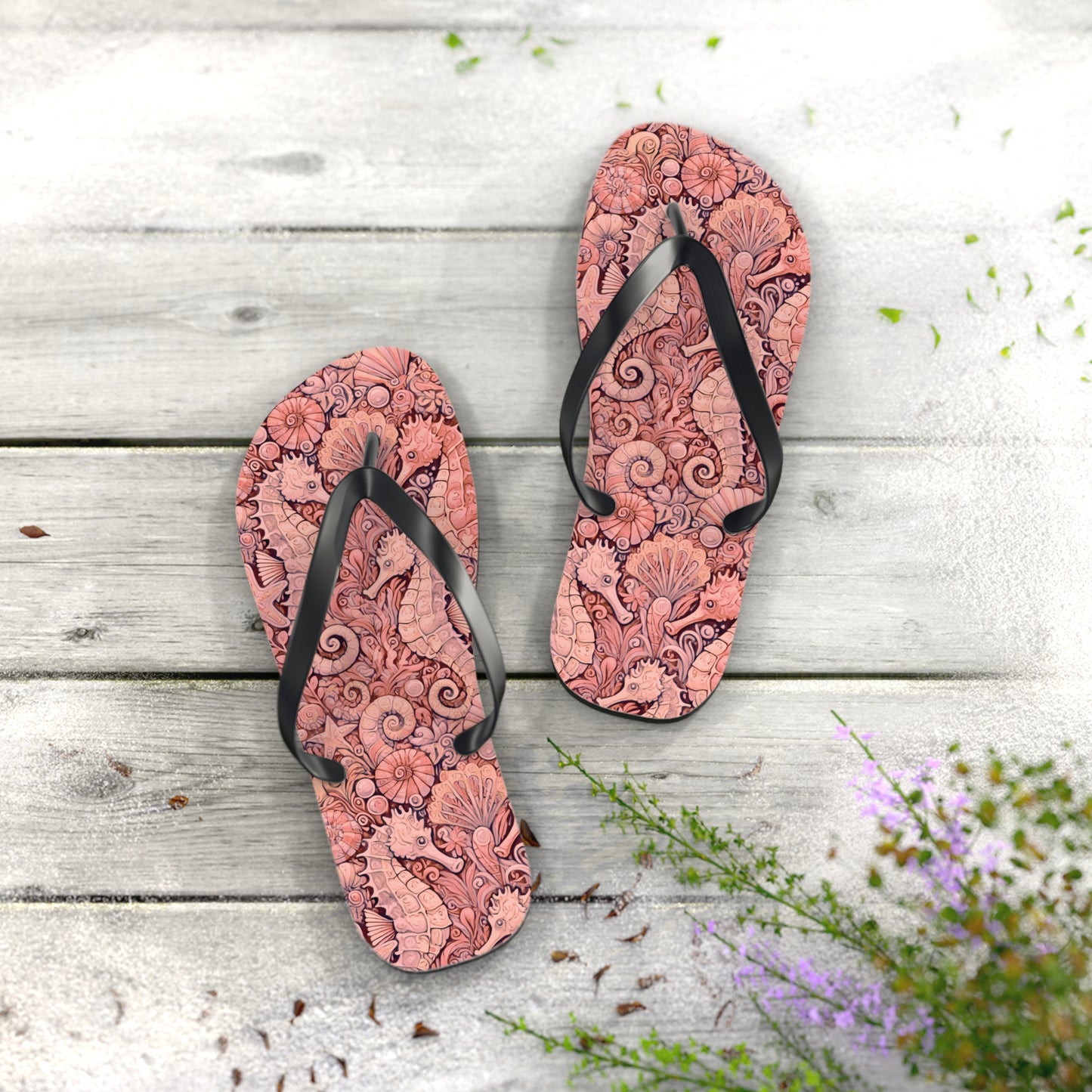 Flip Flops - Seahorses/Red