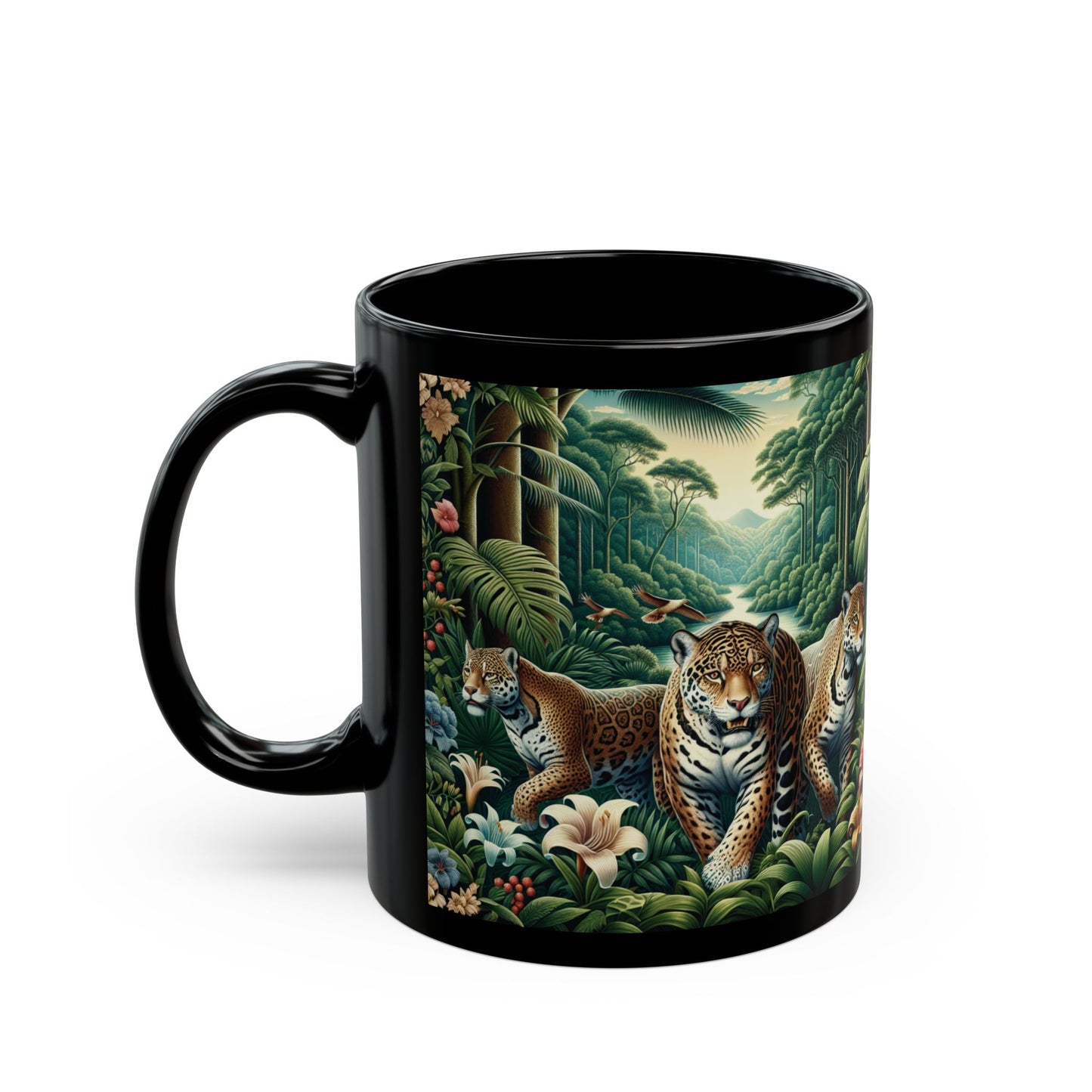 Black Coffee Mug - Rainforest Big Cats
