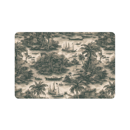 Pet Food Mat (12x18), Tropical Toile #1, Black