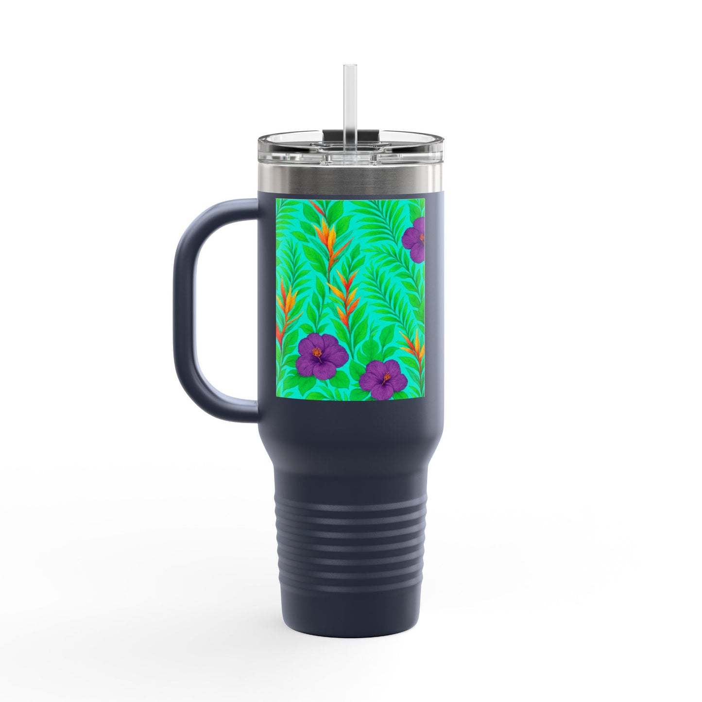 Midnight Flower Green Insulated Travel Mug - 40oz - Perfect for Outdoor Adventures