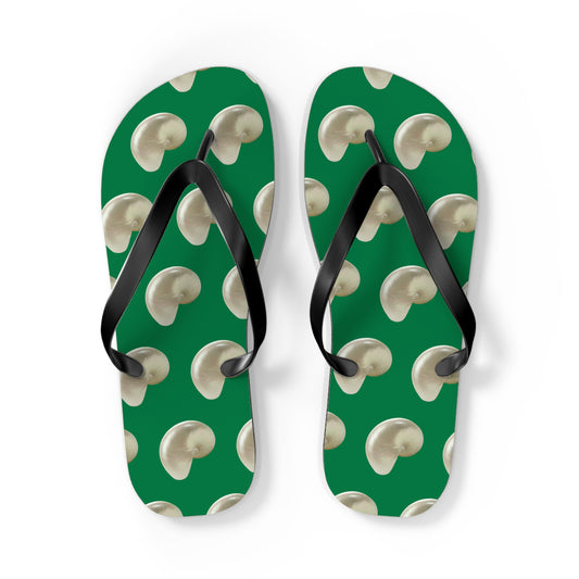 Flip Flops - White Nautilus Shell, dark green