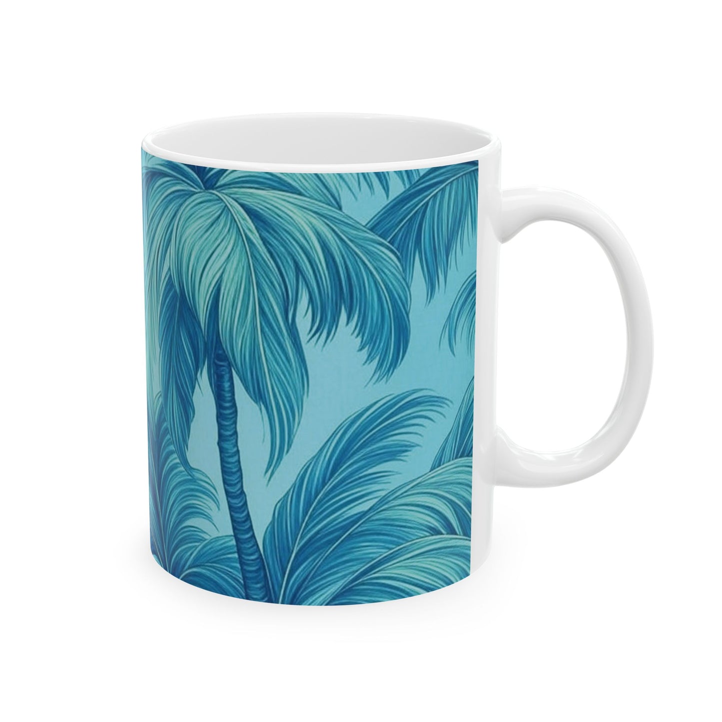 Ceramic White Mug - 11oz & 15oz, Azure Palms