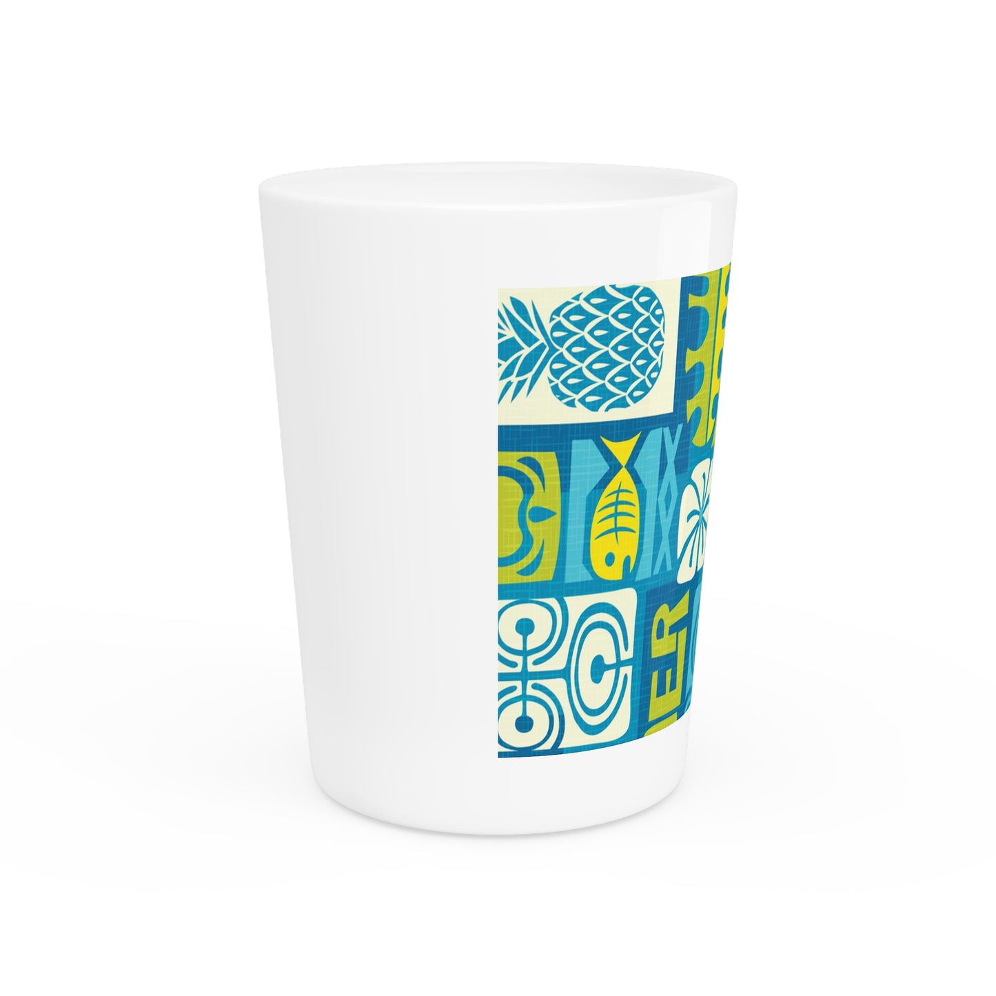 Ceramic Shot Glass - Tiki Poster Blue