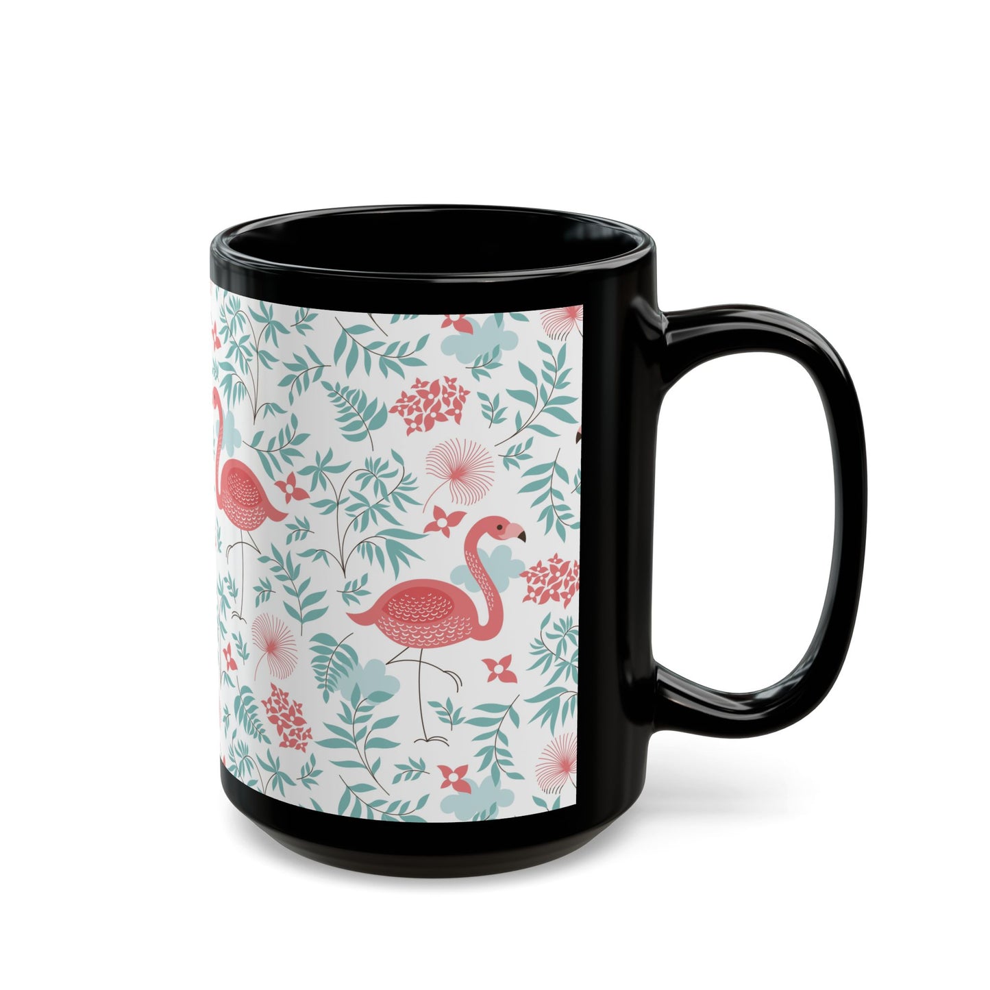 Black Coffee Mug - Happy Flamingos