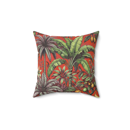 Tropical Pillow, 4 sizes - Colorful Spun Polyester Square Cushion / Tropical Fruit, Red