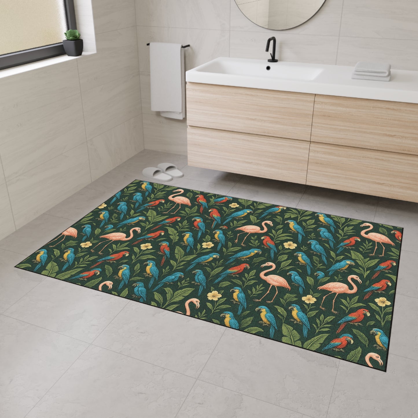 Heavy Duty Floor Mat, 5 Sizes – Tropical Area Rug for Home Décor / Flamingos and Parrots