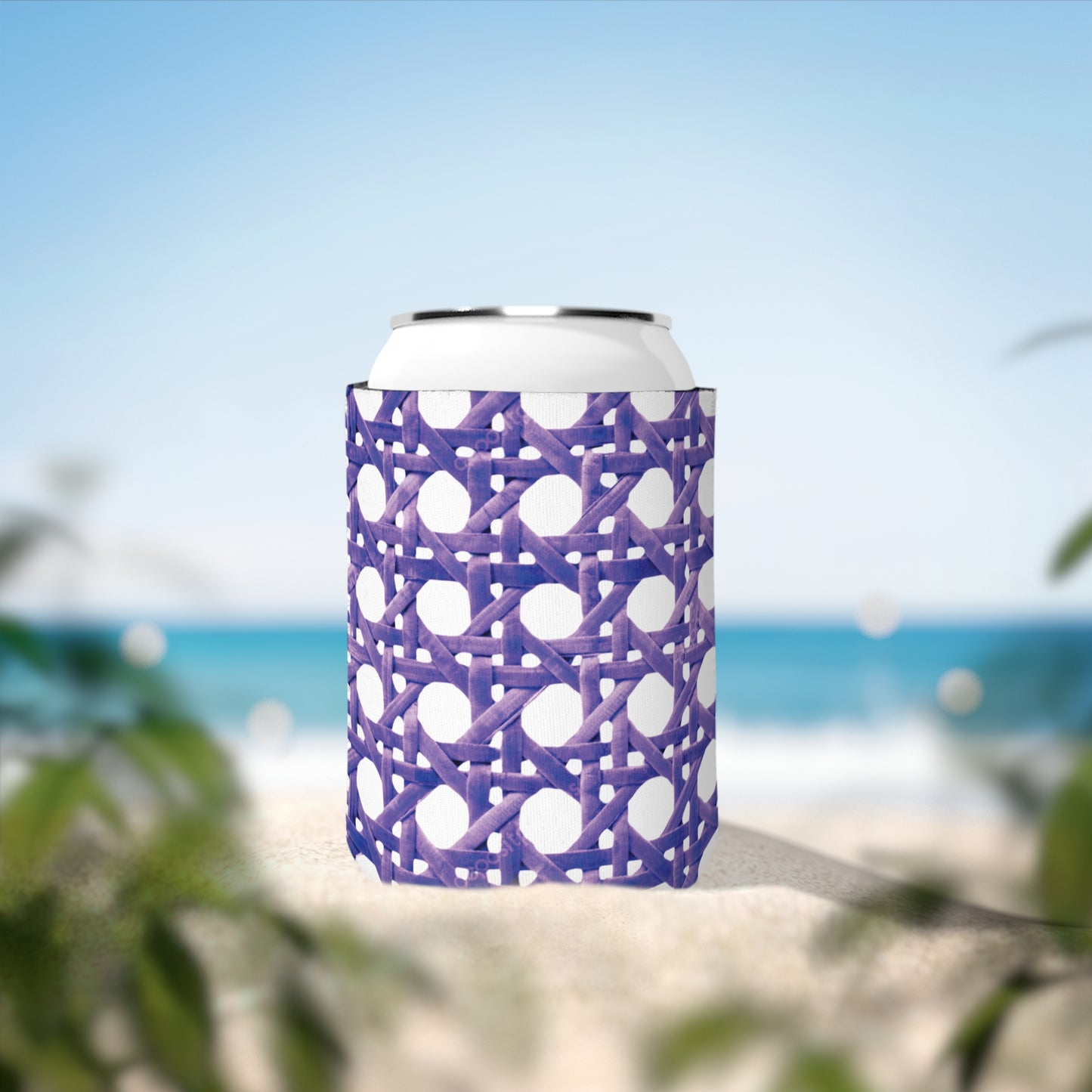 Beach Chair Wicker/Amethyst Can Cooler Sleeve - Perfect for Outdoor Picnics